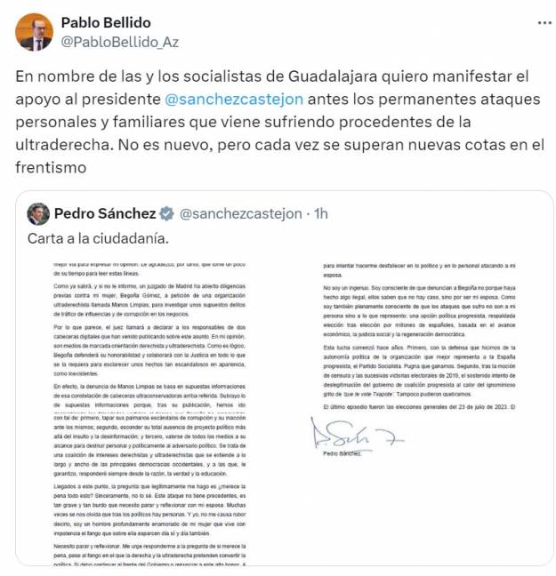 PSOE Guadalajara Pablo Bellido Reacción anuncio Pedro Sánchez X