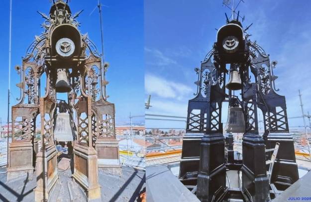 antes y despues campanario torre reloj ayuntamiento guadalajara