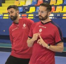Marcos dorado y el entrenador Juan Carlos Requena BM Guadalajara Copa del rey - Pontevedra 1