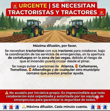 Incendio Sierra Norte aviso a tractores
