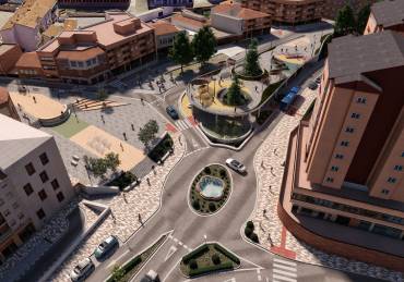 Vista aérea de la gran plataforma que se creará cerca del Museo Sobrino para eliminar el desnivel de la calle/ Fuente: Ayto Guadalajara
