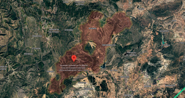 superficie del incendio de La Mierla el lunes 20 de agosto 2026